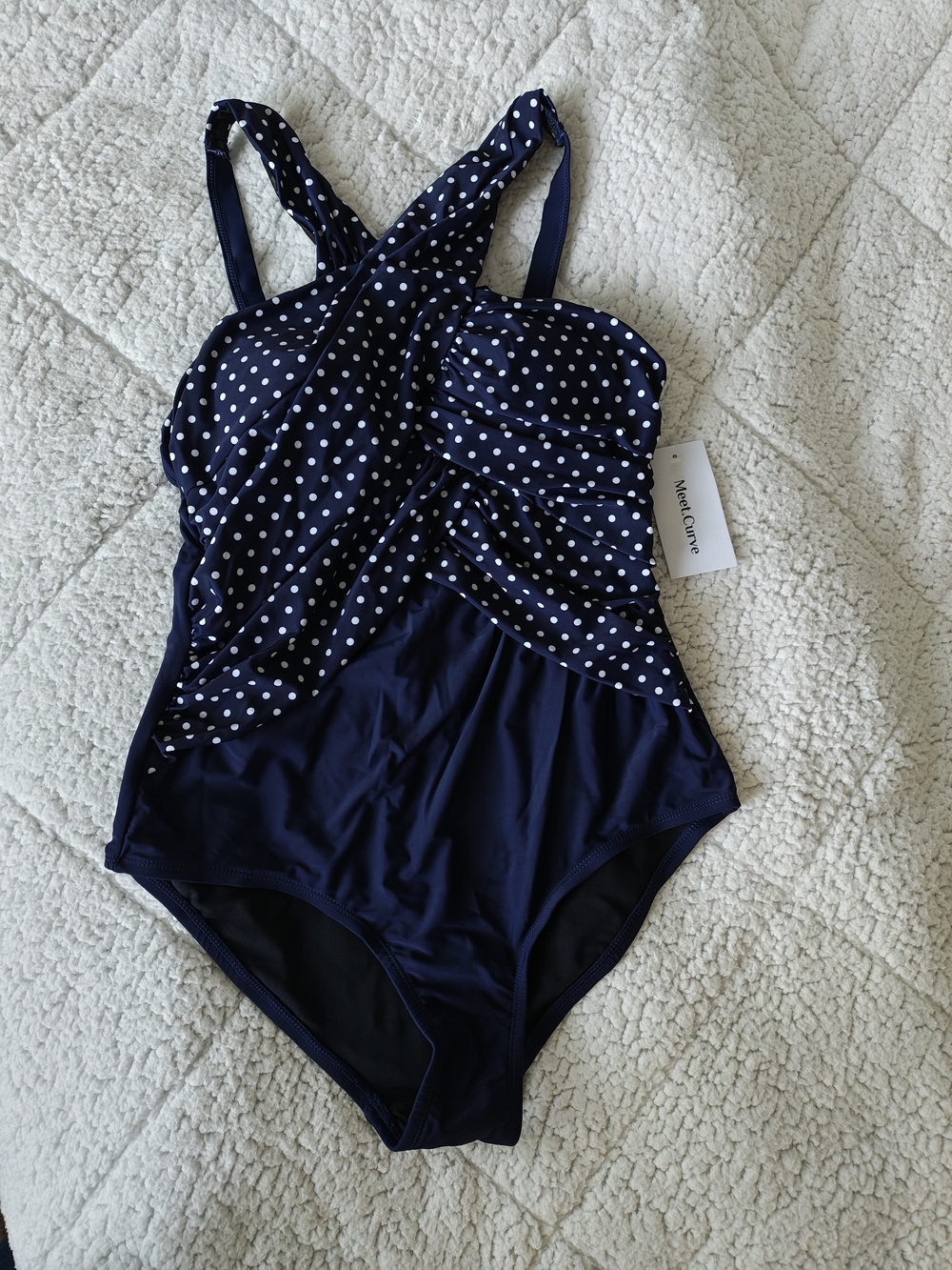 MeriCurve Women's Polka Dot One Piece in Blue & White Size Large NWT